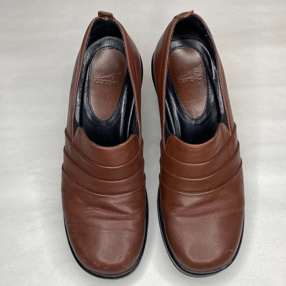 Dansko Aubrey Brown Leather Pleated Slip On Clogs Size 38 / 7.5